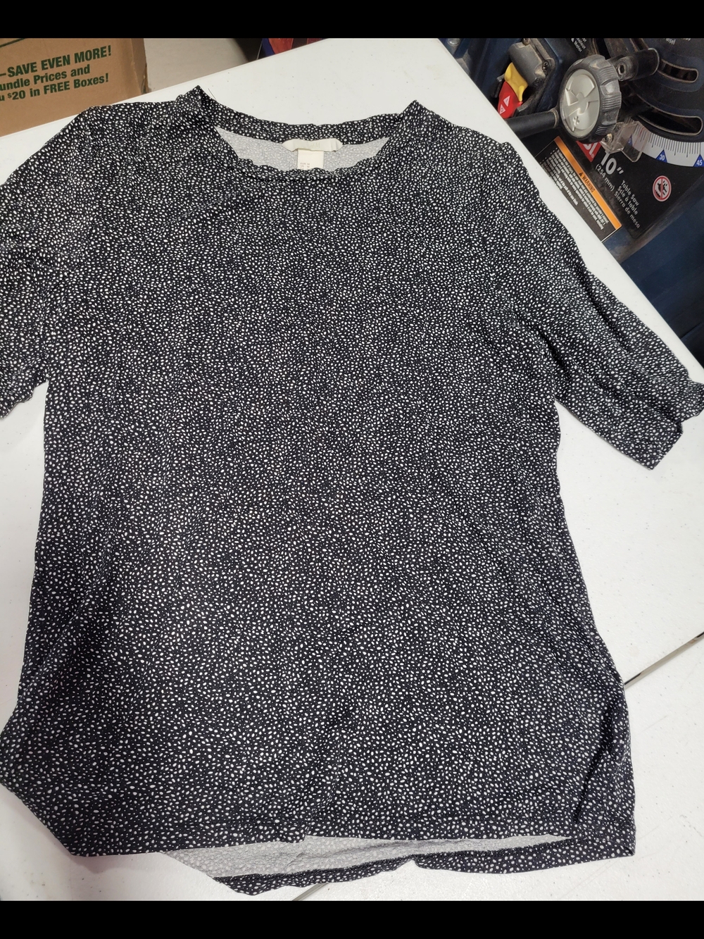 H&M Black Short Sleeve Top with White Dot Print - Picture 1 of 3
